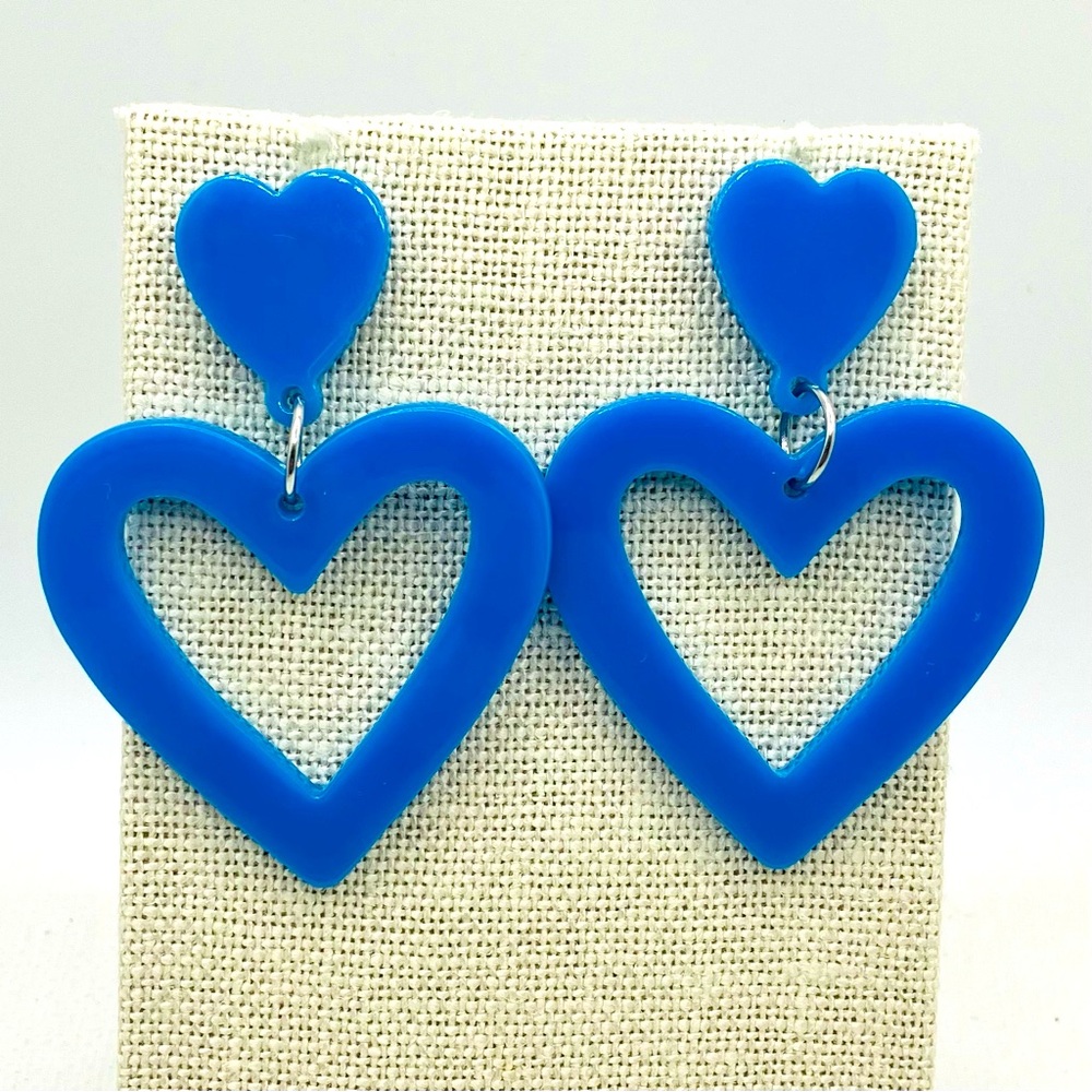 Blue Heart Acrylic Fashion Dangle Earrings MN-4